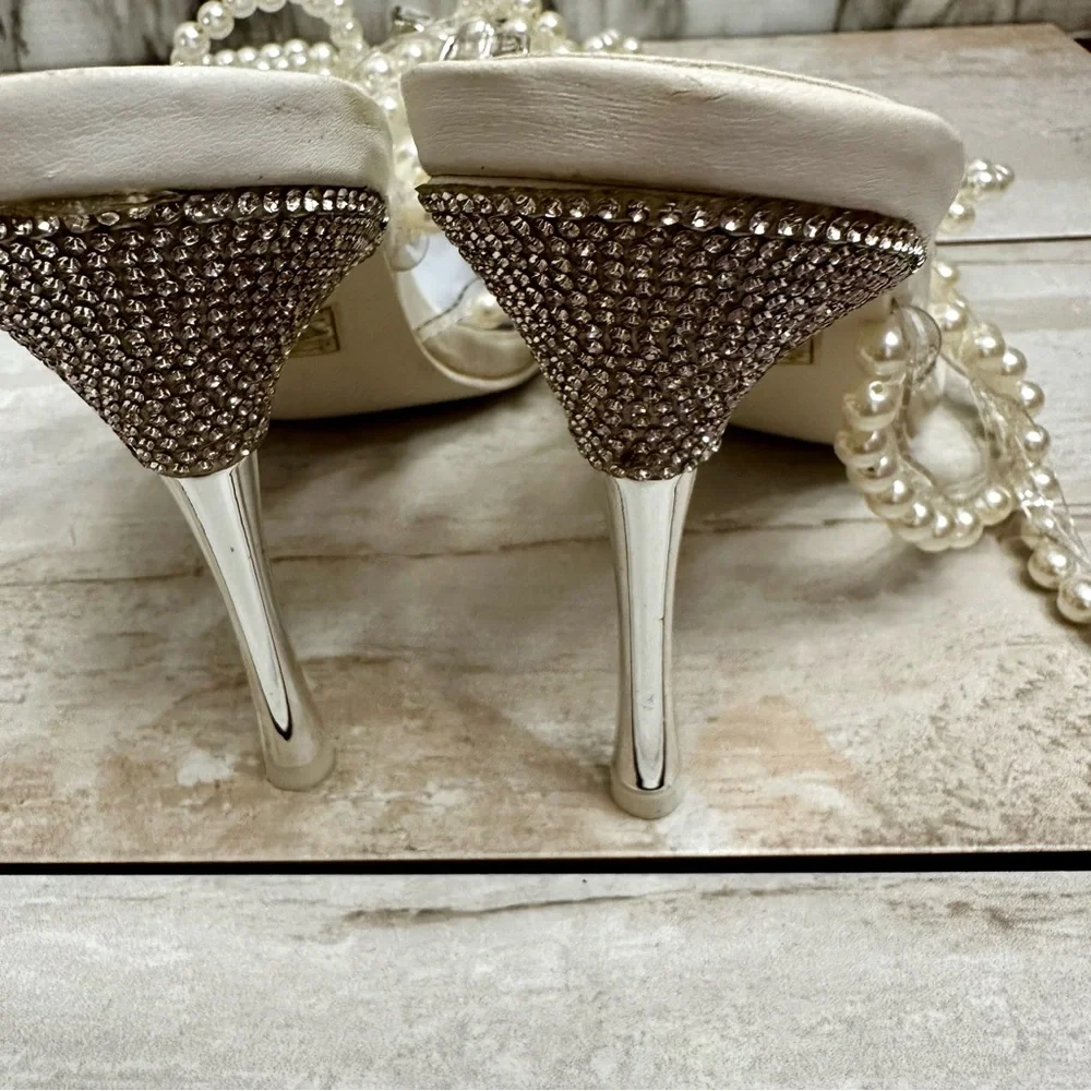 Public Desire White Pearl Stiletto Heels Shimmer Sparkly Wedding Cinderella - Picture 8 of 14